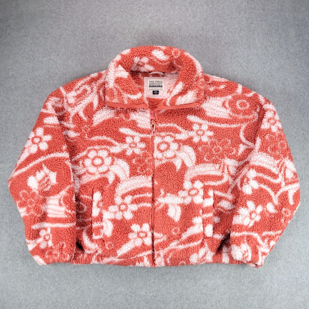 American Eagle Sherpa Fleece Jacket Women XS/S Coral Floral Paisley Full Zip